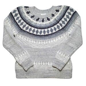 Lucky Brand Bold Fair Isle Wool Blend Sweater Women’s L Grey Crewneck Pullover